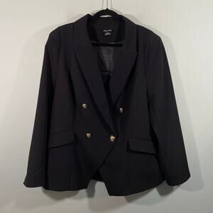 City Chic Women's Black Structured Double Breasted Blazer Size M/18